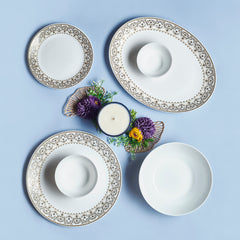 Solitaire Opalware Dinner Set, Ornate Gold 27 Pcs