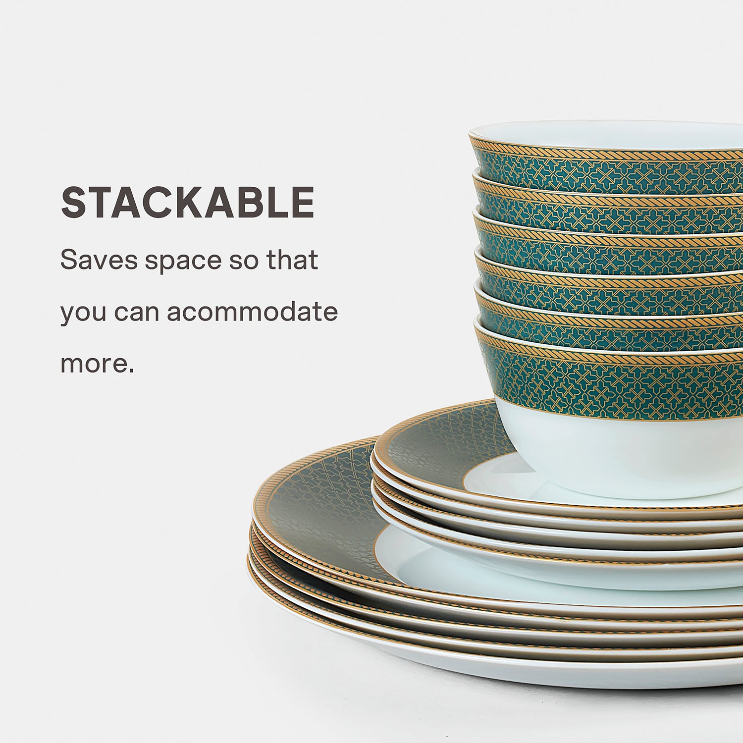 Solitaire Opalware Dinner Set,  Emerald 35 Pcs