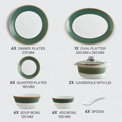 Solitaire Opalware Dinner Set,  Emerald 35 Pcs