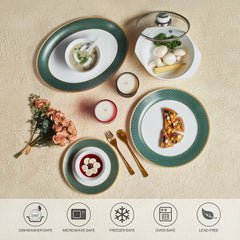 Solitaire Opalware Dinner Set,  Emerald 35 Pcs