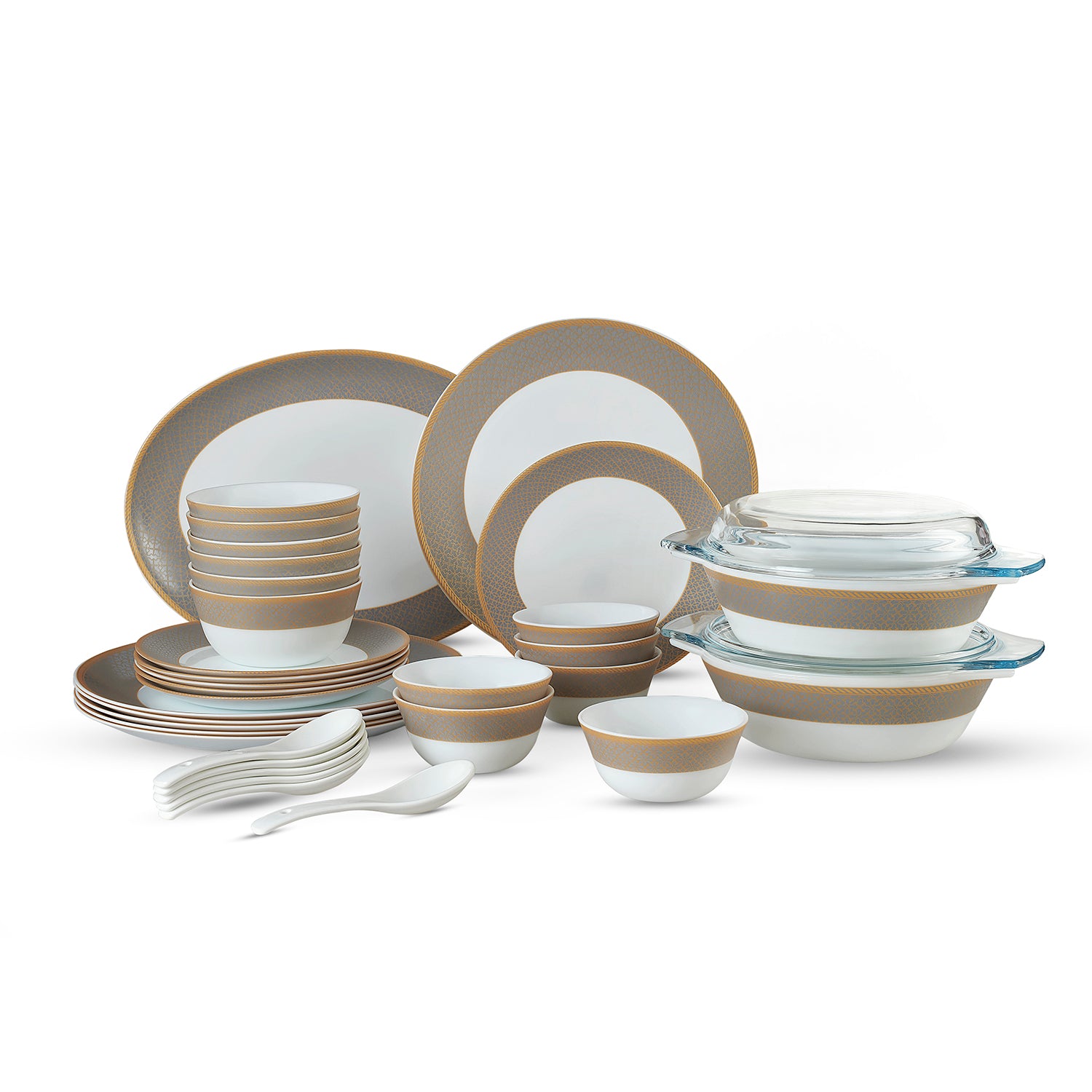 Solitaire Opalware Dinner Set, Moon Stone 35 Pcs