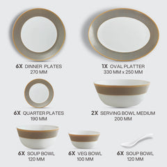 Solitaire Opalware Dinner Set, Moon Stone 35 Pcs