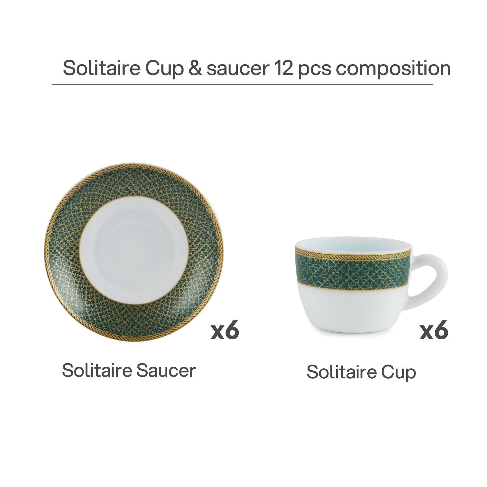Solitaire Cup & Saucer - Emerald 6 Pcs