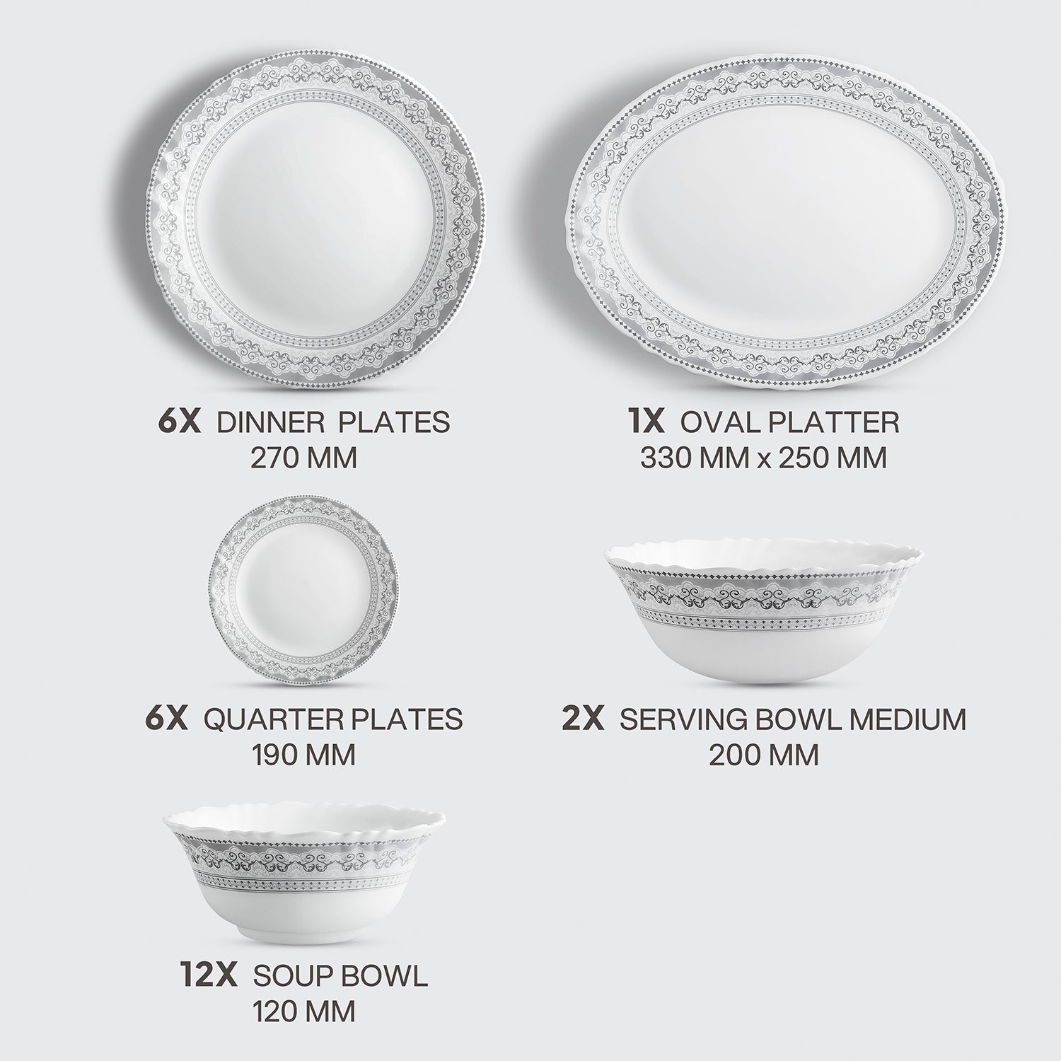 Imperial Plus Opalware Dinner Set, Oxford 27 Pcs