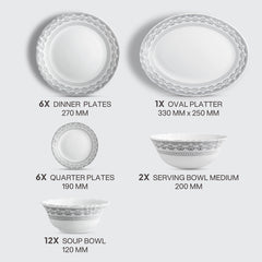 Imperial Plus Opalware Dinner Set, Oxford 27 Pcs