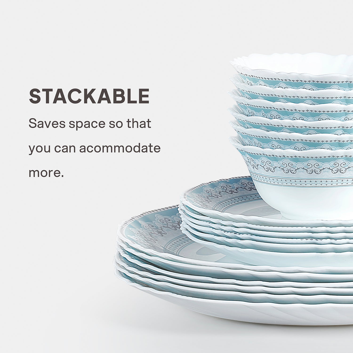 Imperial Plus Opalware Dinner Set, Celeste 27 Pcs