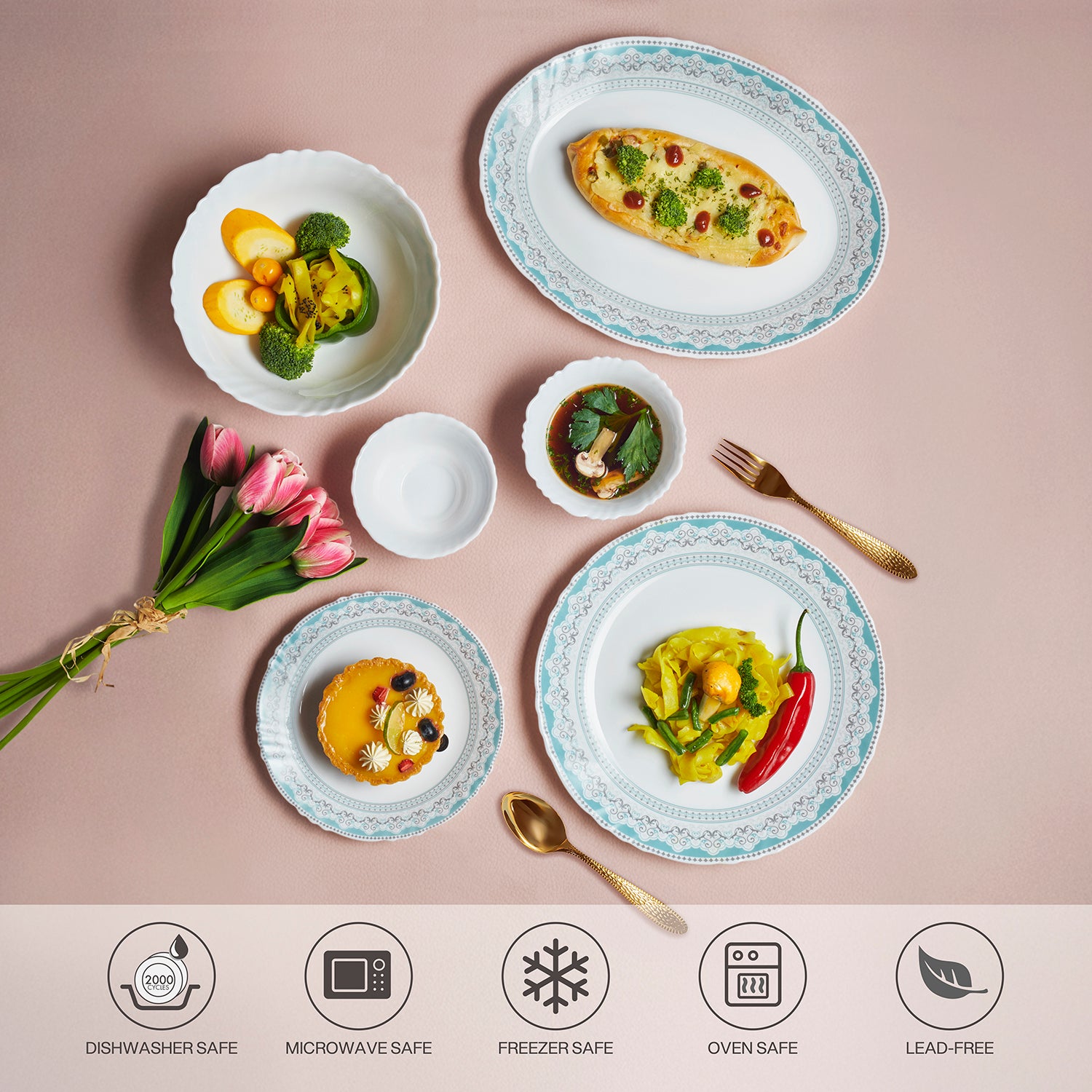 Imperial Plus Opalware Dinner Set, Celeste 27 Pcs