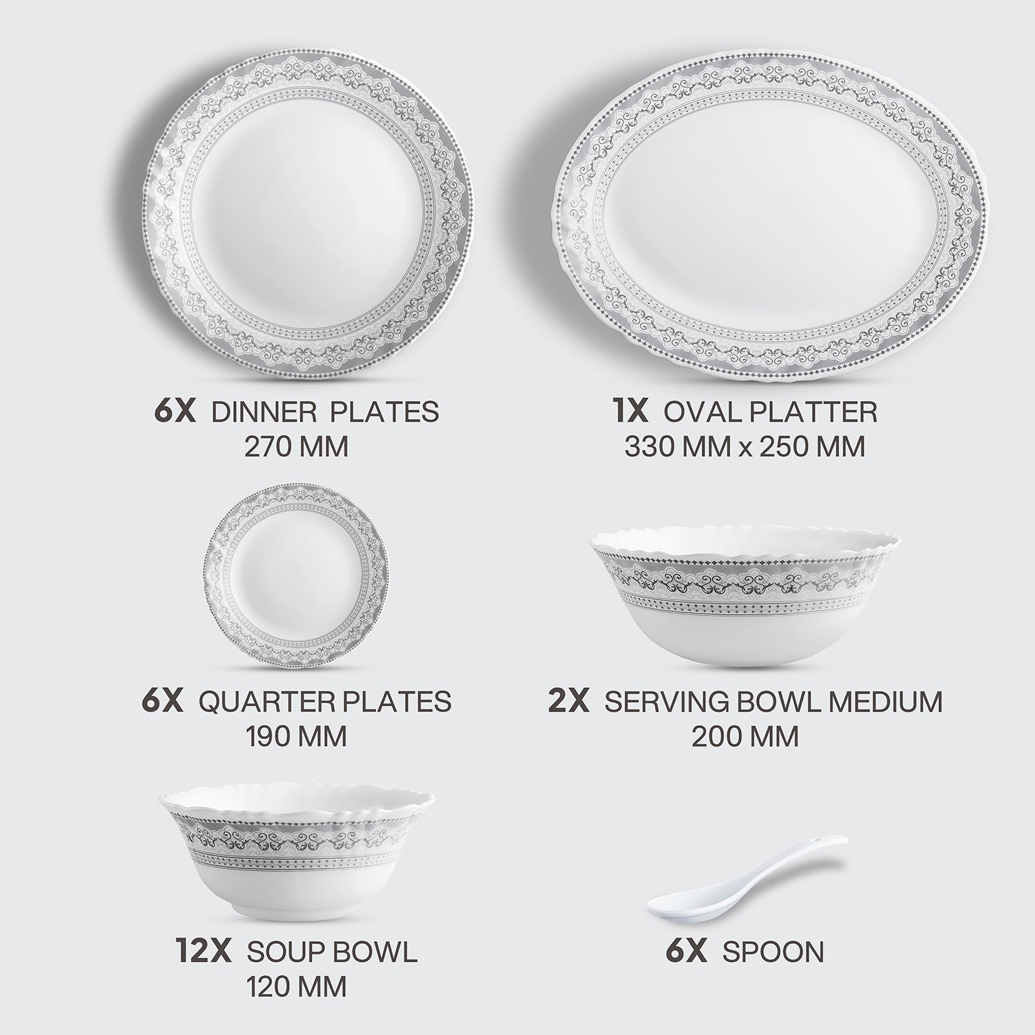 Imperial Plus Opalware Dinner Set, Oxford 33 Pcs
