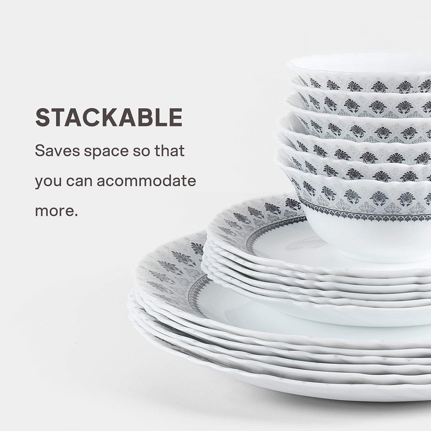 Imperial Plus Opalware Dinner Set, Damask 27 Pcs