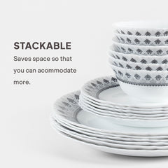 Imperial Plus Opalware Dinner Set, Damask 27 Pcs