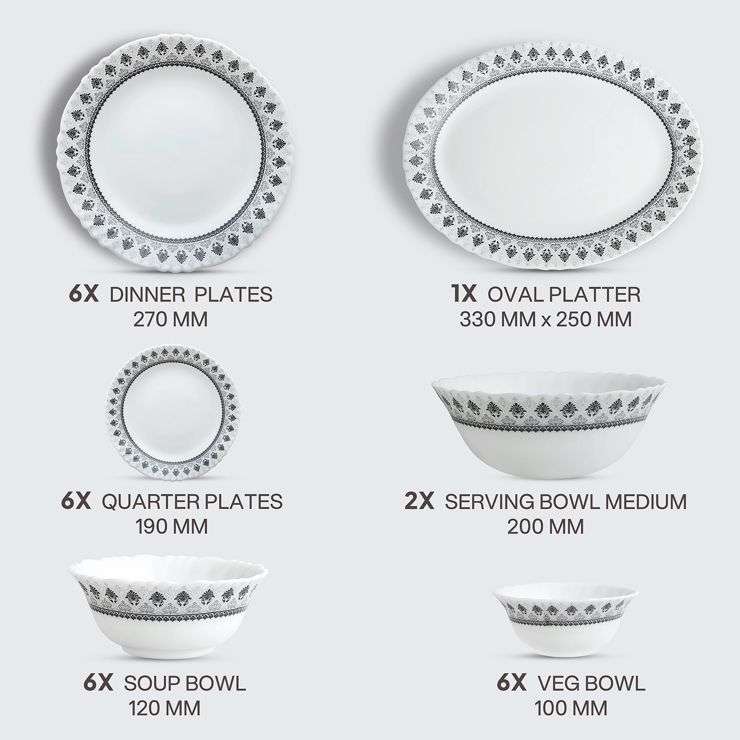 Imperial Plus Opalware Dinner Set, Damask 27 Pcs