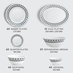 Imperial Plus Opalware Dinner Set, Damask 27 Pcs