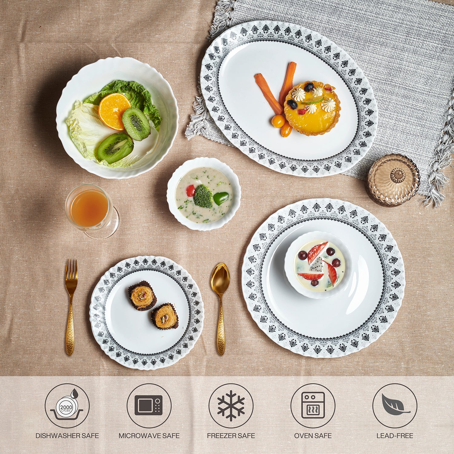 Imperial Plus Opalware Dinner Set, Damask 27 Pcs