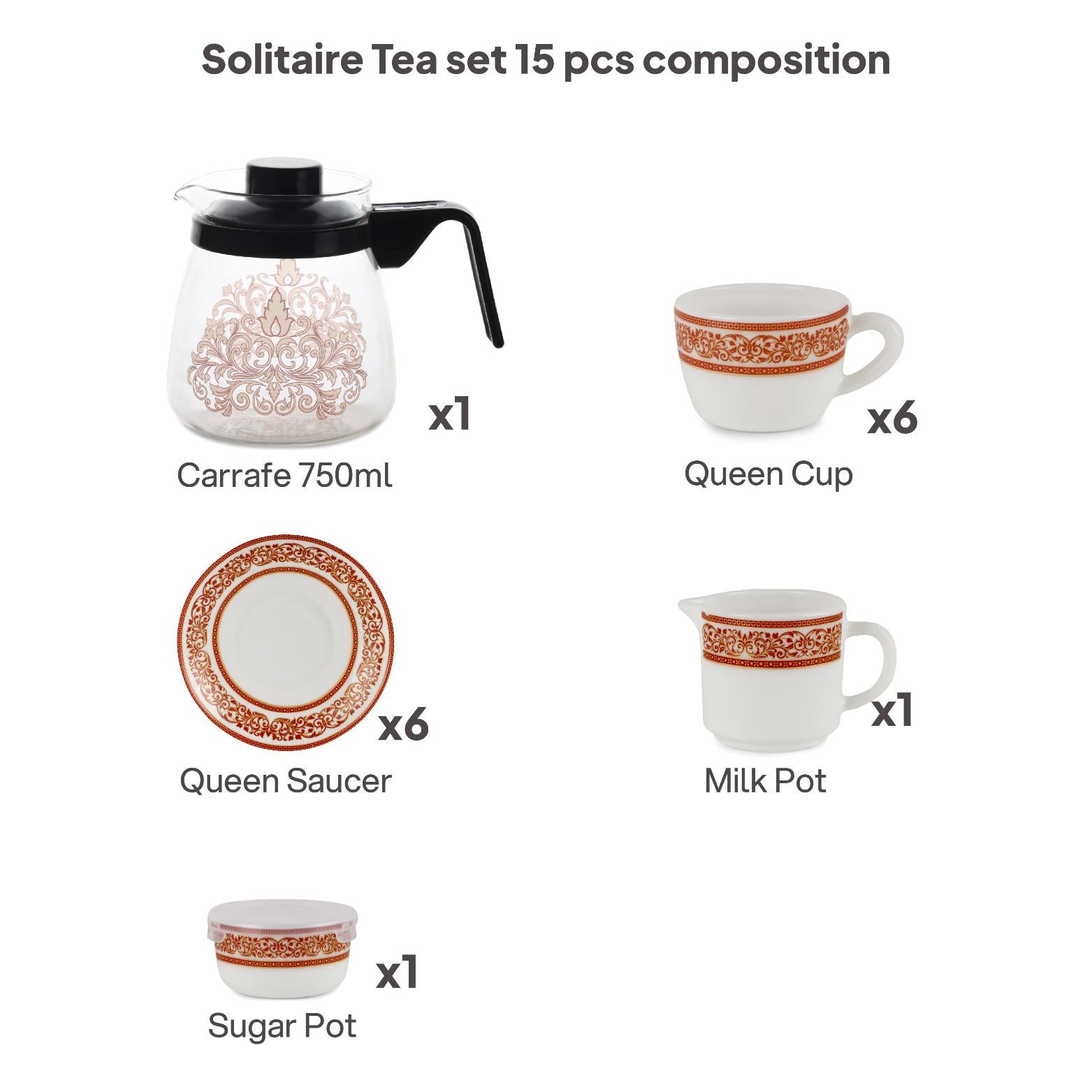 Solitaire Tea Set 15pc - Rosso 15 Pcs