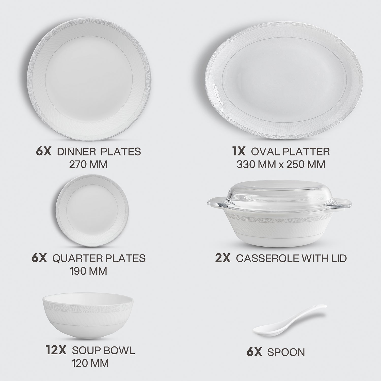 Feather Plus Opalware Dinner Set, Grace 35 Pcs