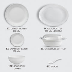 Feather Plus Opalware Dinner Set, Grace 35 Pcs