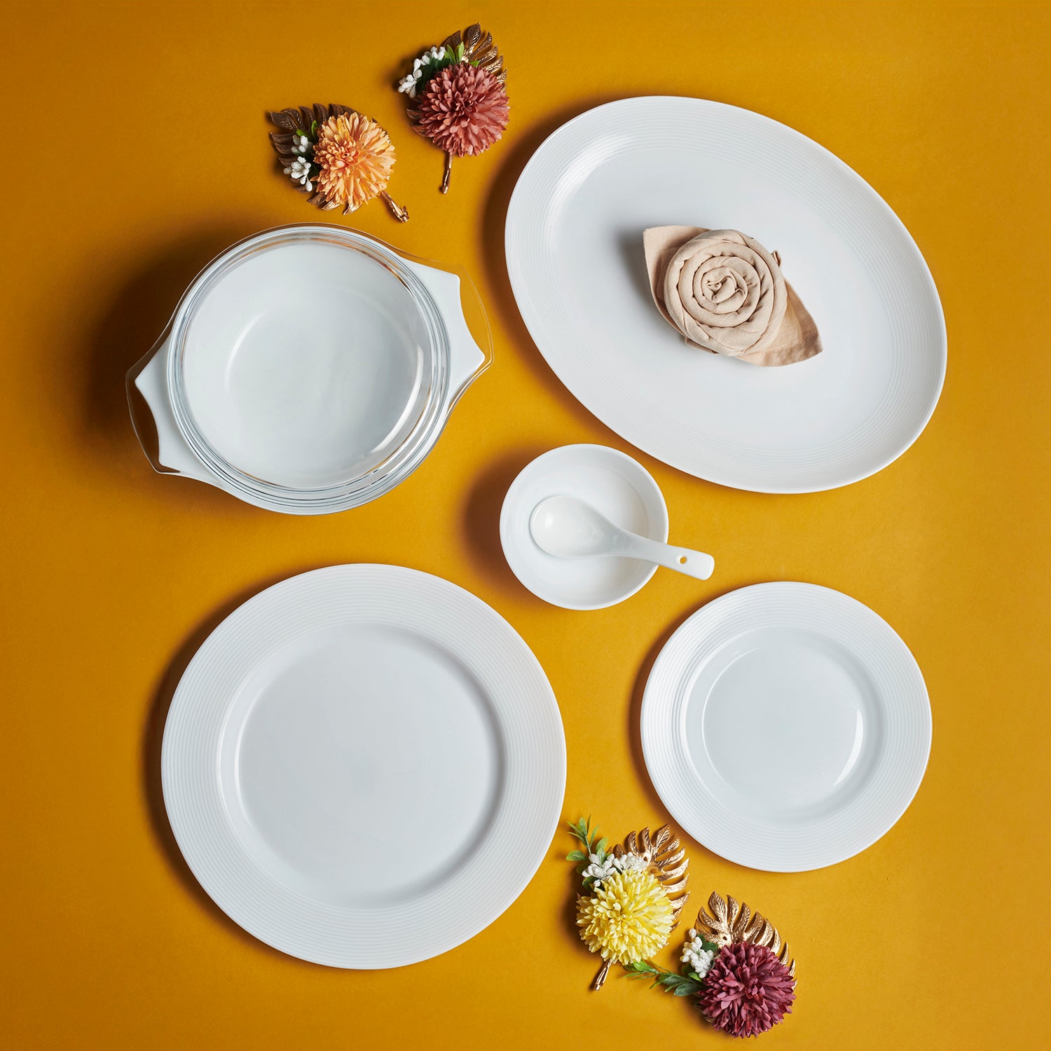 Feather Plus Opalware Dinner Set, Elegance 35 Pcs