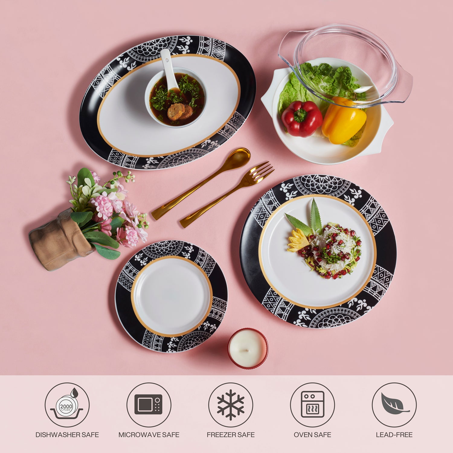 Amaze Plus Opalware Dinner Set, Amaze 35 Pcs