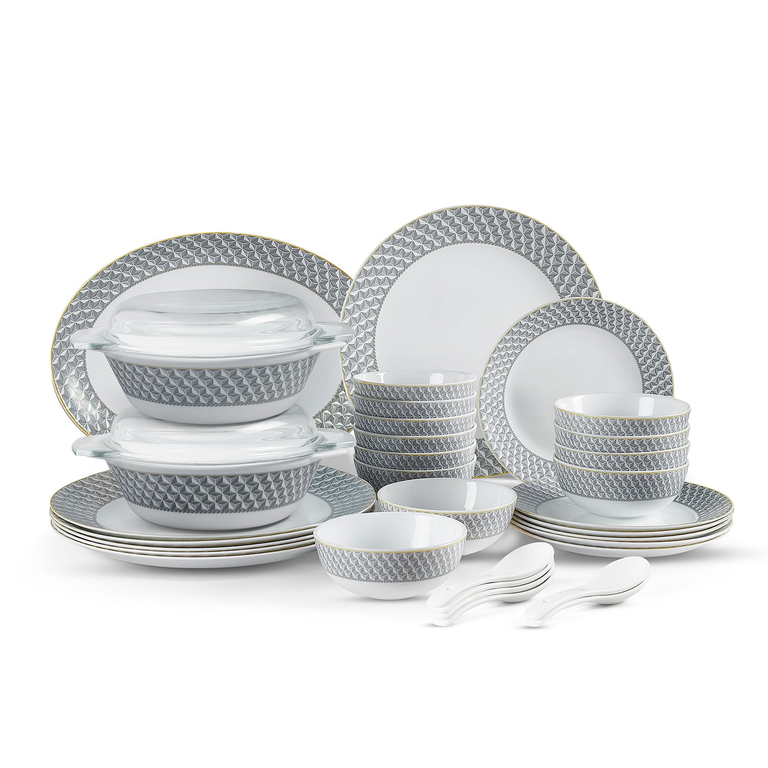 Amaze Plus Opalware Dinner Set, Pyramids 35 Pcs