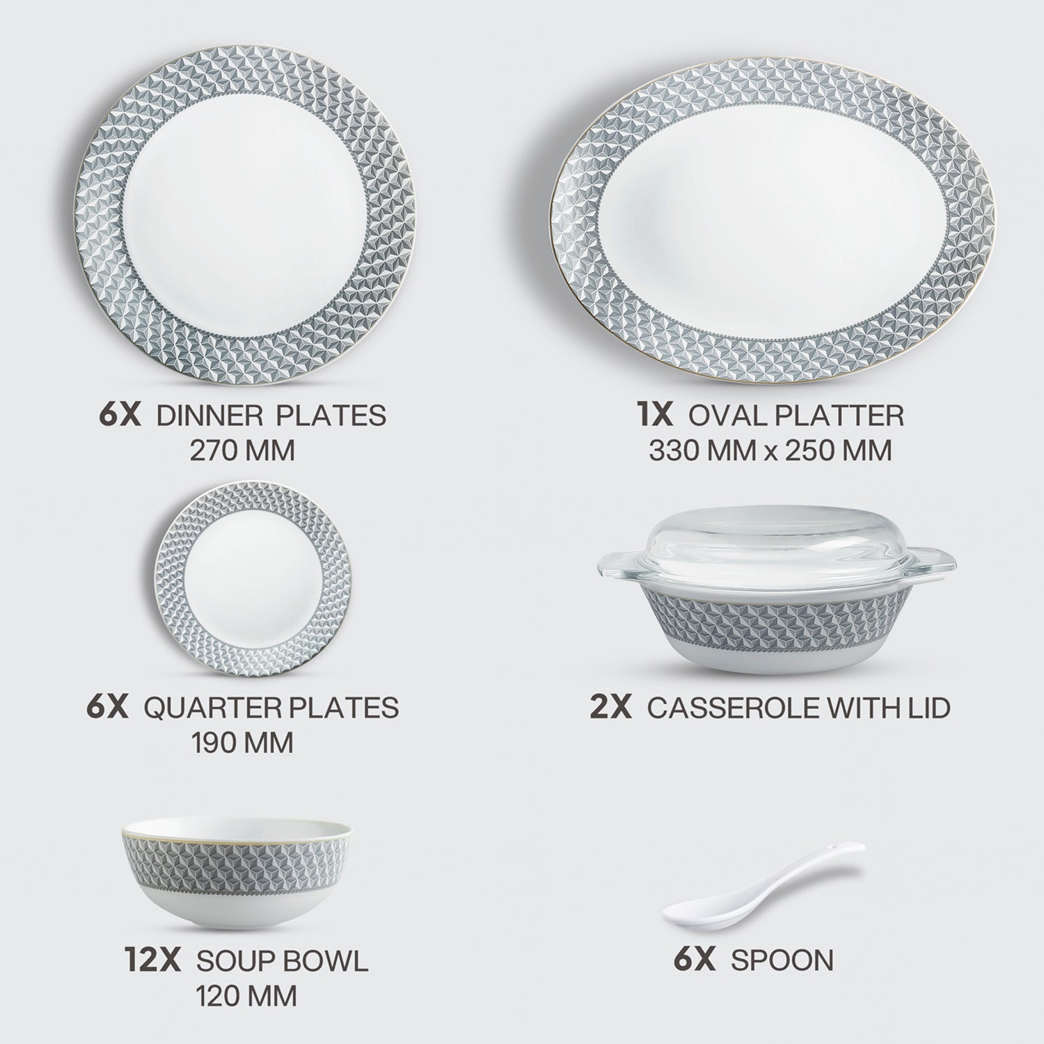 Amaze Plus Opalware Dinner Set, Pyramids 35 Pcs