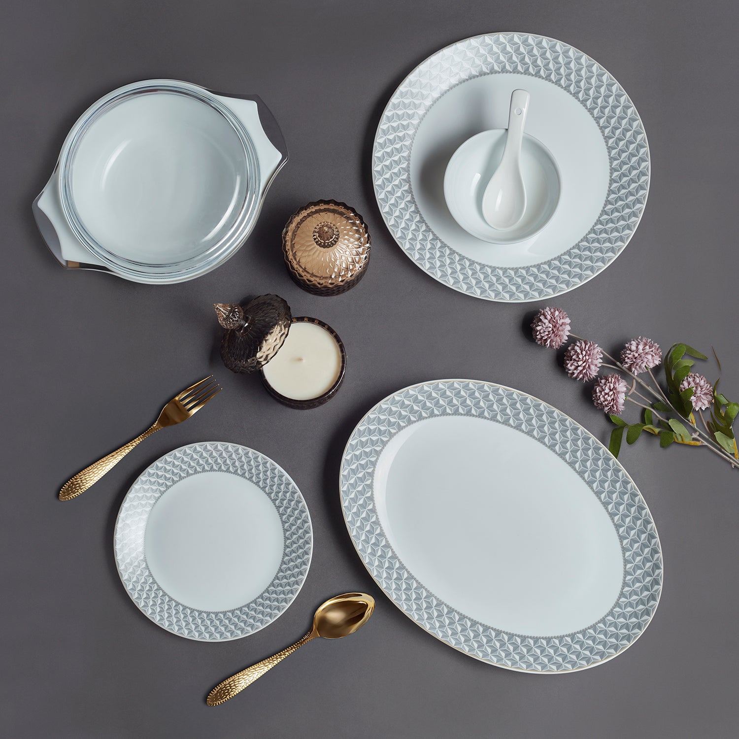 Amaze Plus Opalware Dinner Set, Pyramids 35 Pcs