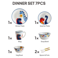 Kids Opal Dinner Set, 7 Pieces Fossil Friends / 7Pcs