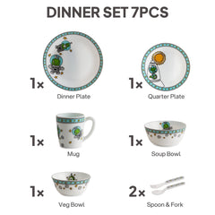 Kids Opal Dinner Set, 7 Pieces Alien Sprites / 7Pcs