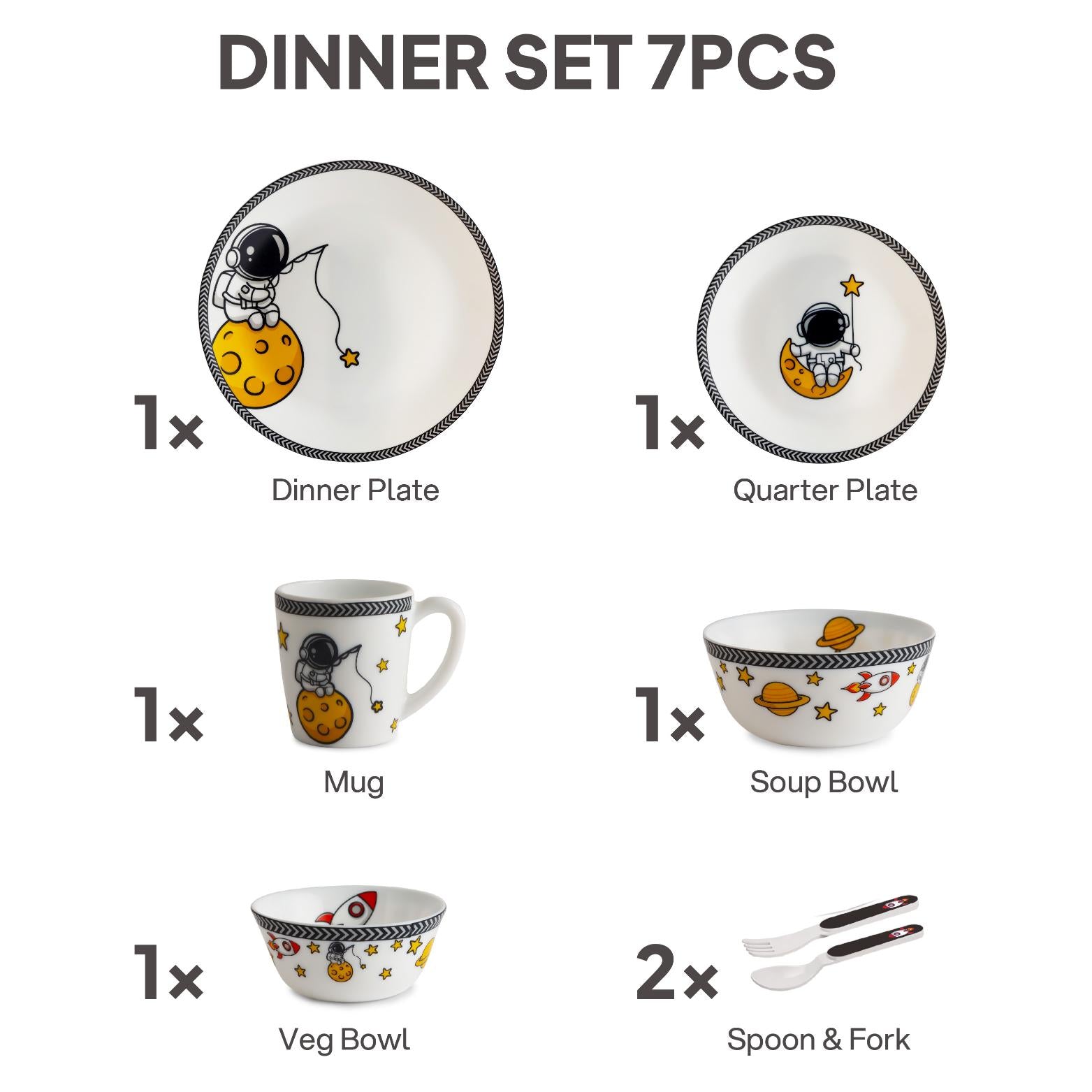 Kids Opal Dinner Set, 7 Pieces Moon Mates / 7Pcs