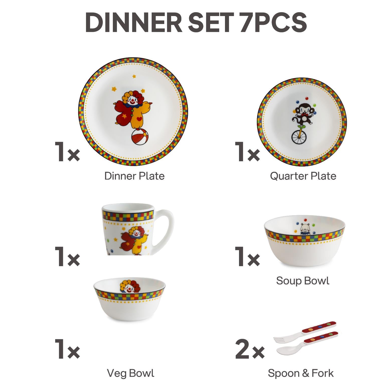 Kids Opal Dinner Set, 7 Pieces Circus Stars / 7Pcs
