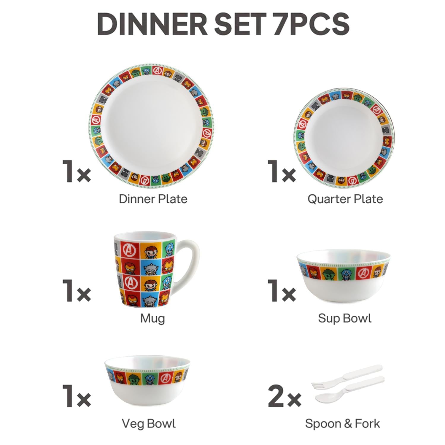 Kids Opal Dinner Set, 7 Pieces Avengers / 7Pcs