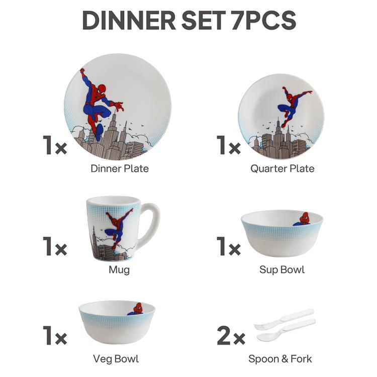 Kids Opal Dinner Set, 7 Pieces Spider Man / 7Pcs