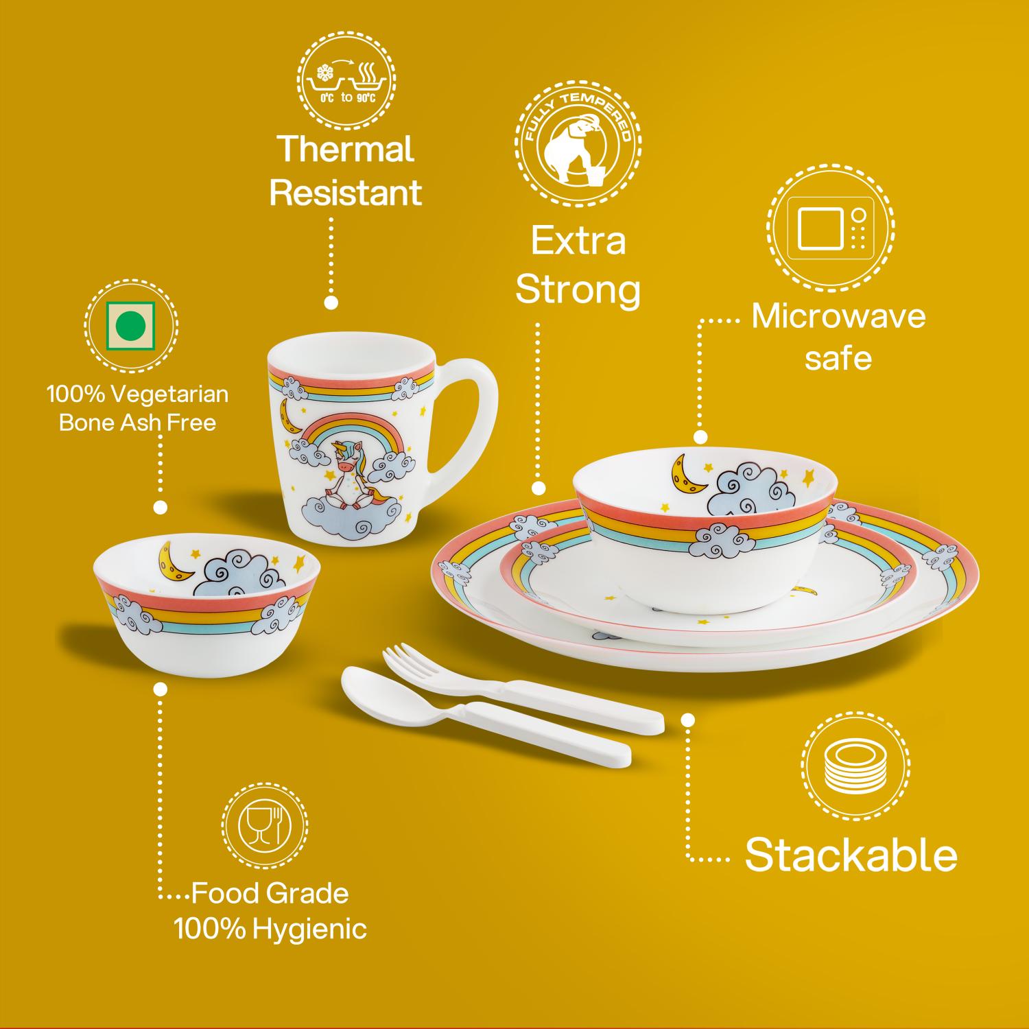 Kids Opal Dinner Set, 7 Pieces Unicorn / 7Pcs
